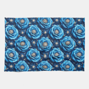 Paño De Cocina Rosas azules Diseño nocturno de flores de lujo