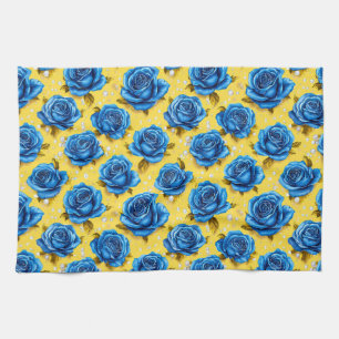 Paño De Cocina Rosas Azules Románticas Flores Modernas