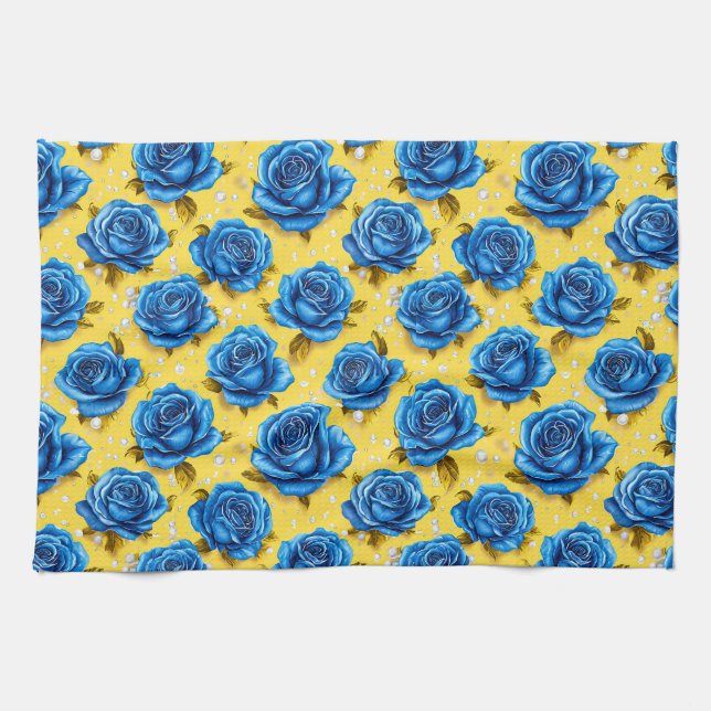 Paño De Cocina Rosas Azules Románticas Flores Modernas (Horizontal)