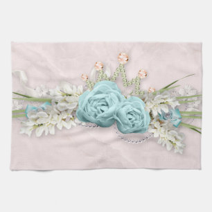 Paño De Cocina Rosas azules y un Bouquet floral de la Corona