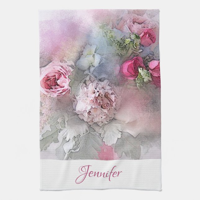 Paño De Cocina Rosas Bouquet Arte Floral Moderno Personalizado (Vertical)