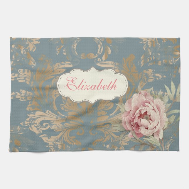 Paño De Cocina Rosas Damasco Doradas Elegantes Chic (Horizontal)