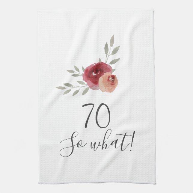 Paño De Cocina Rosas de acuarela positiva 70 cumpleaños (Vertical)
