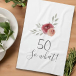 Paño De Cocina Rosas de acuarela positiva Floral 50 cumpleaños<br><div class="desc">Rosas de acuarela positivos toalla de cocina de cumpleaños número 50 con cotización 50 y así qué. Regalo motivacional y positivo para una mujer. El diseño presenta una cita positiva y divertida 50, así que qué en escritura moderna y hermosos rosas y ramitas de acuarela. La toalla es un gran...</div>