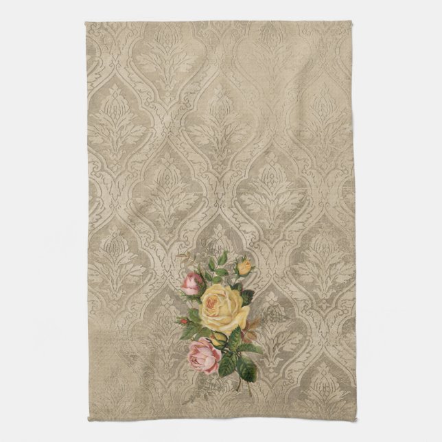 Paño De Cocina Rosas de época y Damasco (Vertical)