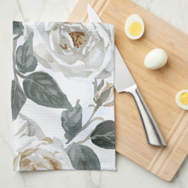 Paño De Cocina Rosas de jardín | Floral vintage acuarela blanca