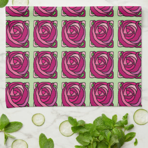 Paño De Cocina Rosas de la cosecha Patrón floral rosa y verde