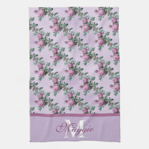 Paño De Cocina Rosas de lavanda y morado en vides monogramadas