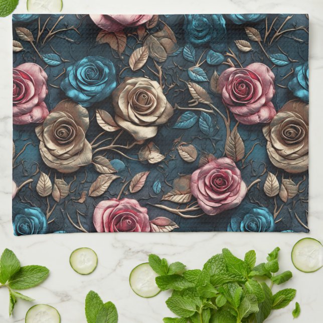 Paño De Cocina Rosas de oro rosado bonito (Doblado)