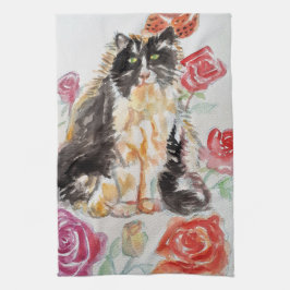 Paño De Cocina Rosas De Tuxedo Cat Cute Flores Gatos Rosa De Acua