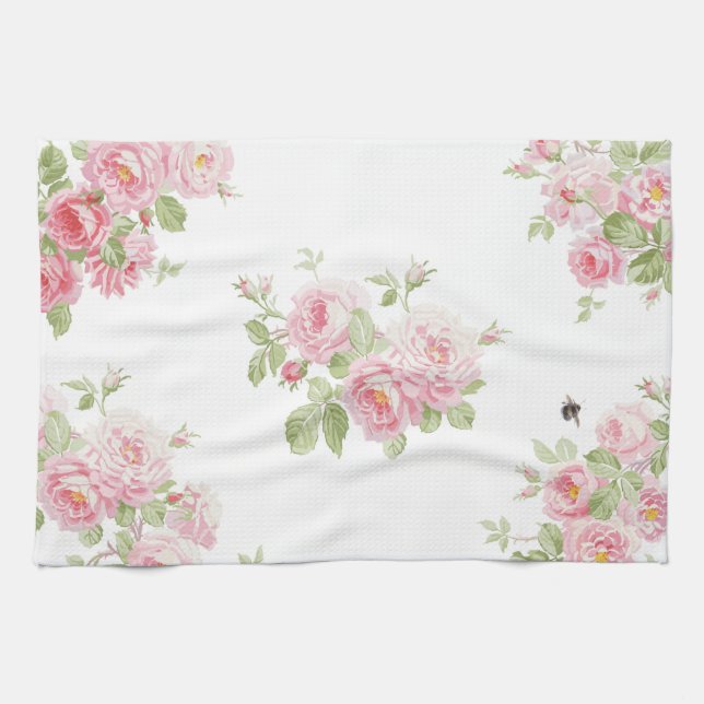 Paño De Cocina Rosas del verano del primero de mayo blanqueados (Horizontal)