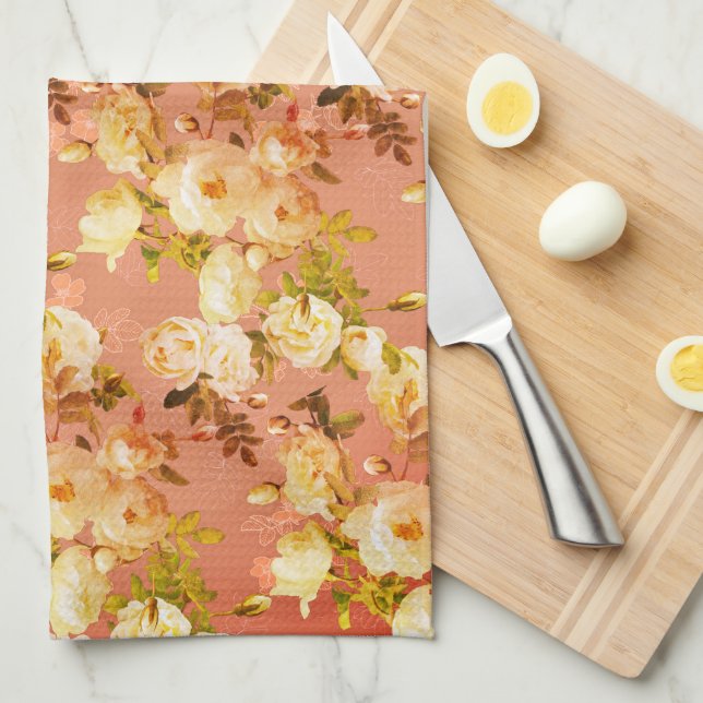 Paño De Cocina Rosas dulces en rojo (Doblado Cuarto)