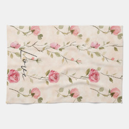 Paño De Cocina Rosas florales rosadas crema bonitas