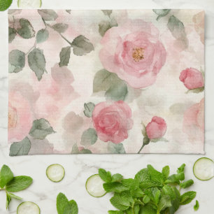 Paño De Cocina Rosas Florales Rosadas de Tono Romántico