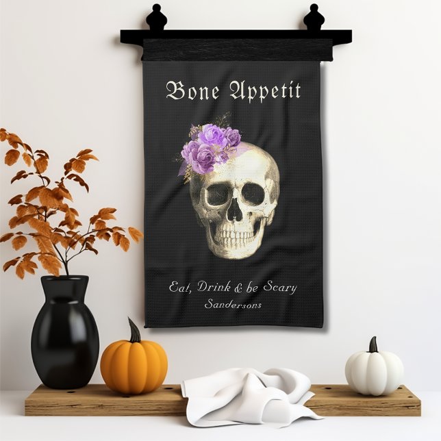 Paño De Cocina Rosas morados de cráneo gótico de Halloween person (Subido por el creador)