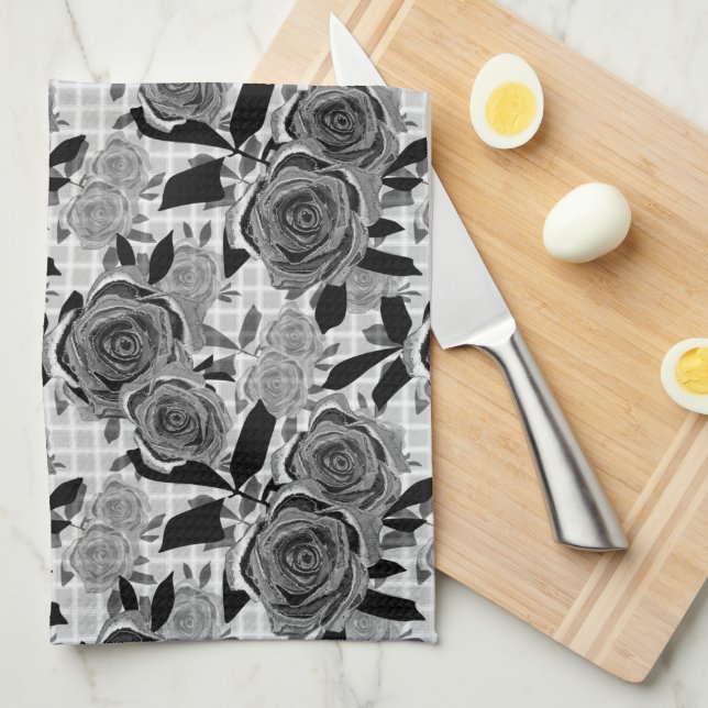 Paño De Cocina Rosas negros, rosas, negro y gris (Doblado Cuarto)