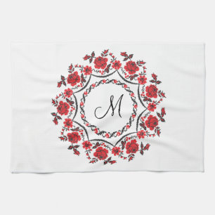 Paño De Cocina Rosas que llaman Monograma personalizado inicial