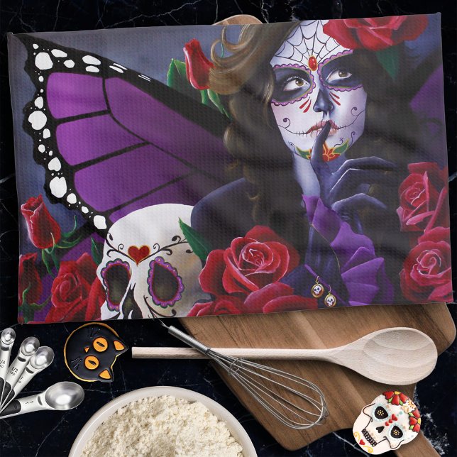 Paño De Cocina Rosas rojas de cráneo de azúcar (Subido por el creador)