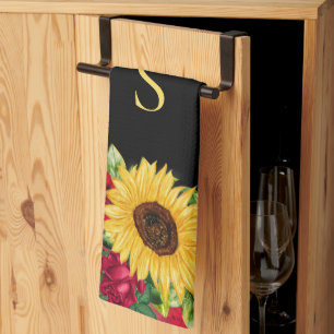Paño De Cocina Rosas Rojas Elegantes Girasoles Amarillos Monogram