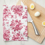 Paño De Cocina Rosas románticos de época rosados en blanco<br><div class="desc">Elegante rosa rosa rosa monocromo de época inmaculada sobre fondo blanco.</div>
