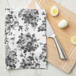Paño De Cocina Rosas románticos de la vieja época - Gris sobre bl<br><div class="desc">Elegante rosas de color gris monocromo de época y anticuado sobre fondo blanco.</div>