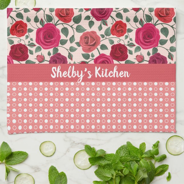 Paño De Cocina Rosas rosadas polvorientas personalizadas (Doblado)