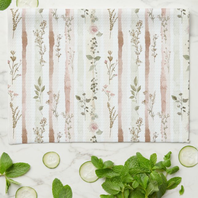 Paño De Cocina Rosas Rosadas Rayas Floral (Doblado)