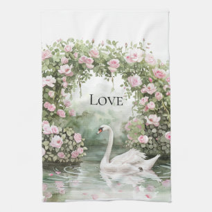 Paño De Cocina Rosas rosadas románticas Lago de los Cisnes Regade