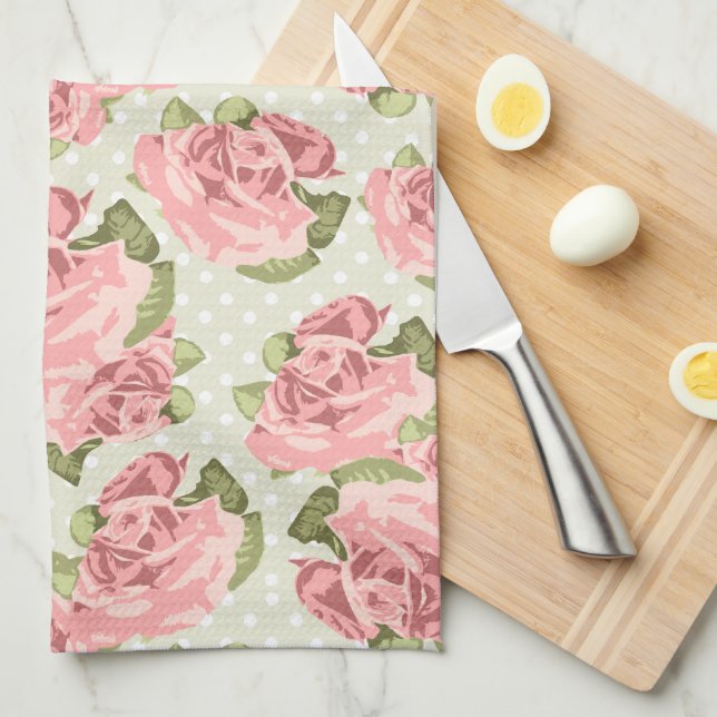 Paño De Cocina Rosas rosas rosadas Girly Vintage (Doblado Cuarto)