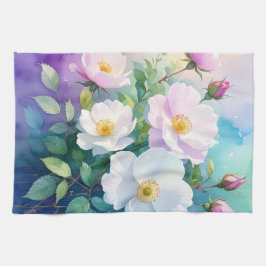 Paño De Cocina Rosas silvestres blancas rosadas azules verde azul