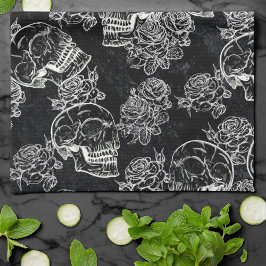 Paño De Cocina Rosas Skulls y Chalk | Gótica Glam Funky Grunge