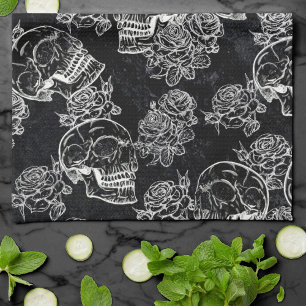 Paño De Cocina Rosas Skulls y Chalk   Gótica Glam Funky Grunge