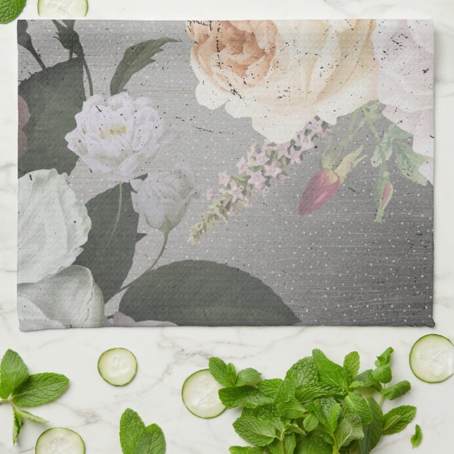 Paño De Cocina Rosas Vintage elegantes rosa y blanco (Doblado)