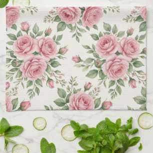 Paño De Cocina Rosas Vintage en Acuarela Rosa Floral Sin Costuras
