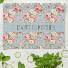 Paño De Cocina Rosas y flores de algodón rosa y azul Shabby Chic