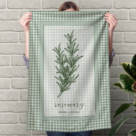 Paño De Cocina Rosemary Herb Kitchen Towel – Green Gingham Border
