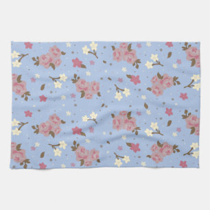 Paño De Cocina Roses rosadas chic de Shabby en fondo azul bebé