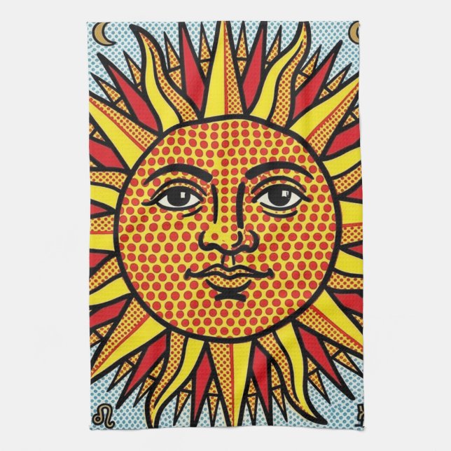 Paño De Cocina Rostro del Sol Celestial Estilo de Arte Pop Comic  (Vertical)