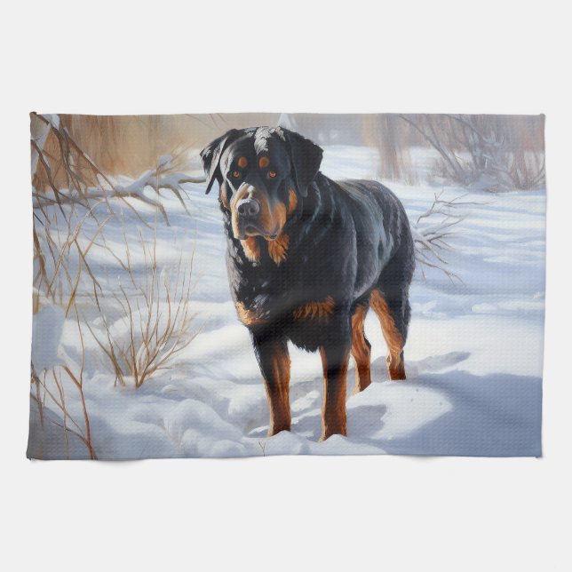 Paño De Cocina Rottweiler Deja que nieve Navidad (Horizontal)