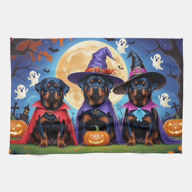 Paño De Cocina Rottweiler Dogs Pumpkin Halloween Funny (Horizontal)