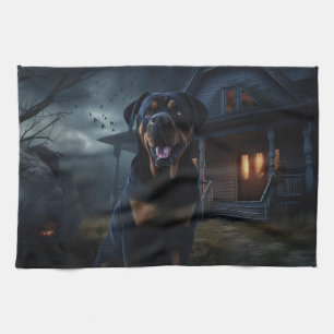 Paño De Cocina Rottweiler Halloween Aterrador