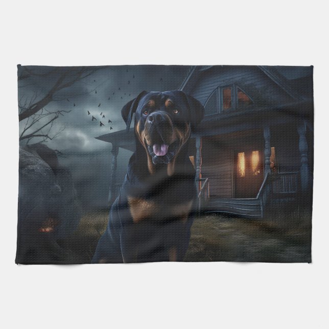 Paño De Cocina Rottweiler Halloween Aterrador  (Horizontal)