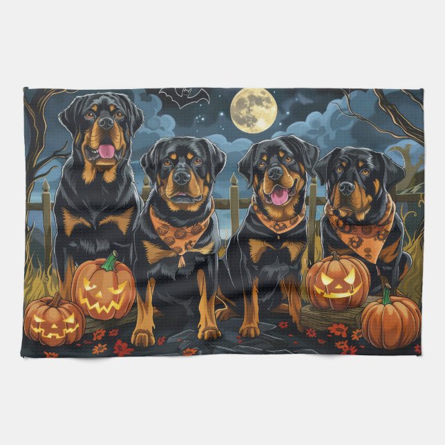 Paño De Cocina Rottweiler Halloween Spooky (Horizontal)