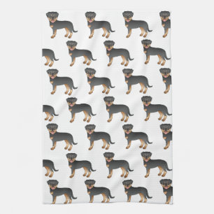 Paño De Cocina Rottweiler Negro y Caoba Patrón de Perro de Dibujo
