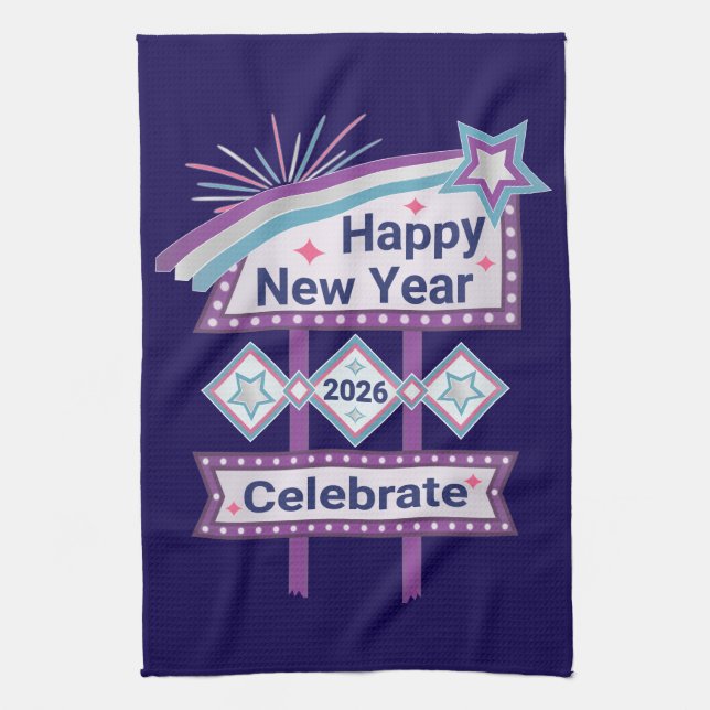 Paño De Cocina Rótulo de Año Nuevo Retro Feliz - Celebrar Marquee (Vertical)