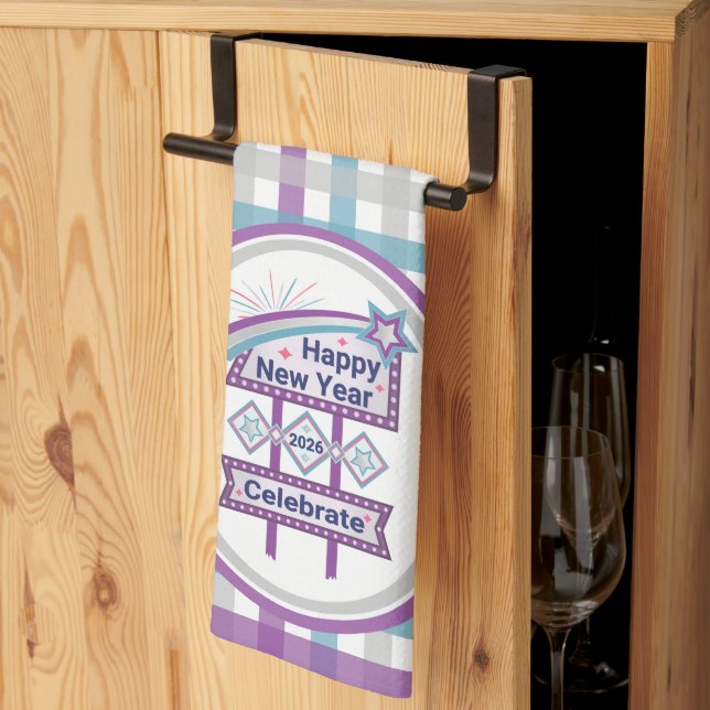 Paño De Cocina Rótulo de Año Nuevo Retro Feliz - Celebrar Marquee (Pliegue de tercios)