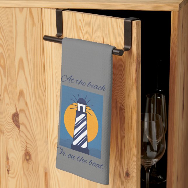 Paño De Cocina Rótulo de faro con declaraciones de playa y barco (Pliegue de tercios)