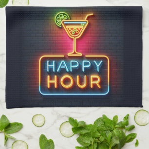 Paño De Cocina Rótulo Neon Happy Hour