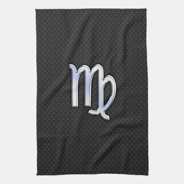 Paño De Cocina Rótulo Virgo Zodiac cromado plateado sobre piel de (Vertical)