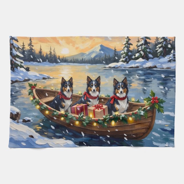 Paño De Cocina Rough Collie Christmas Boat Holiday (Horizontal)